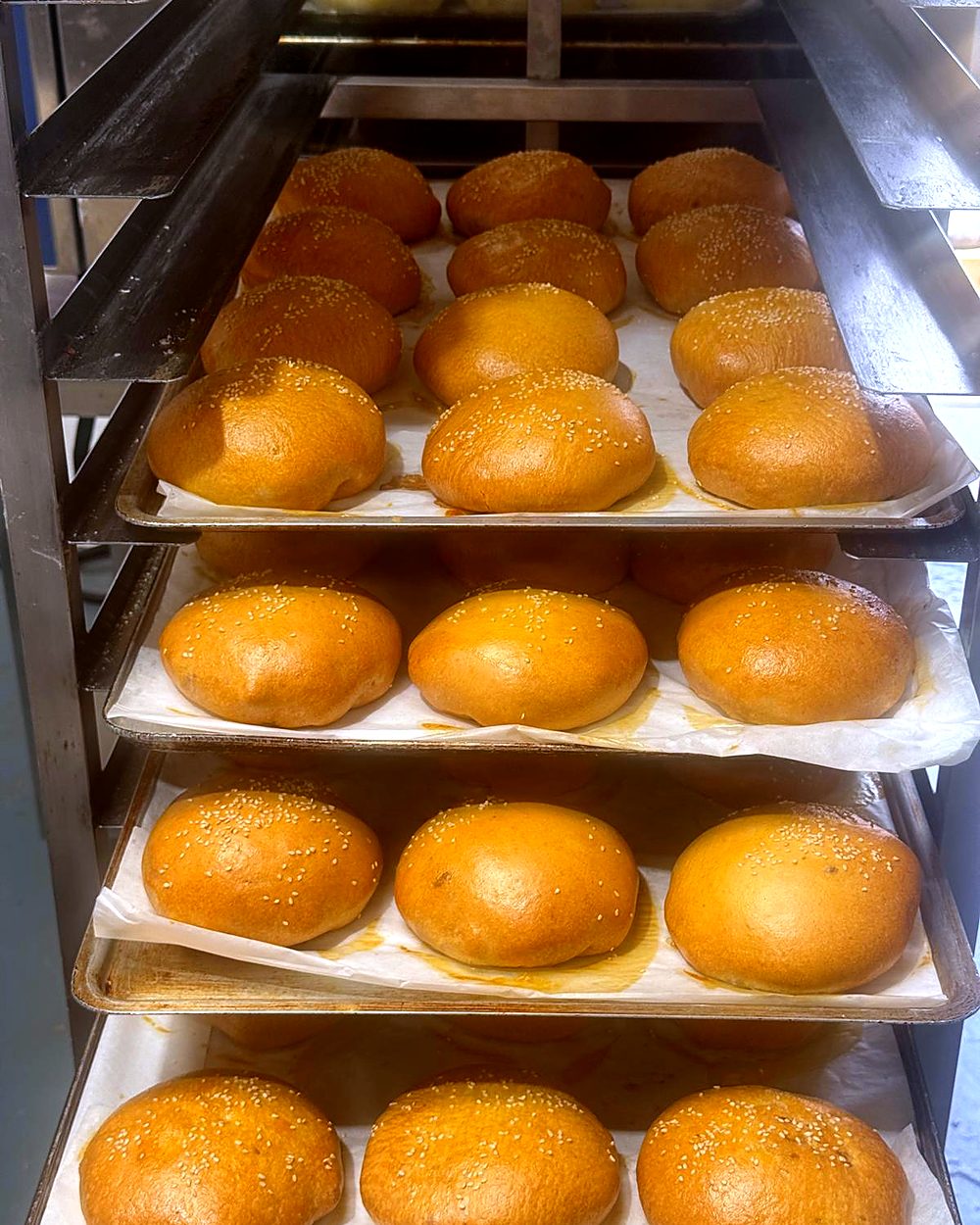 Stuffed burger buns fresh from the oven